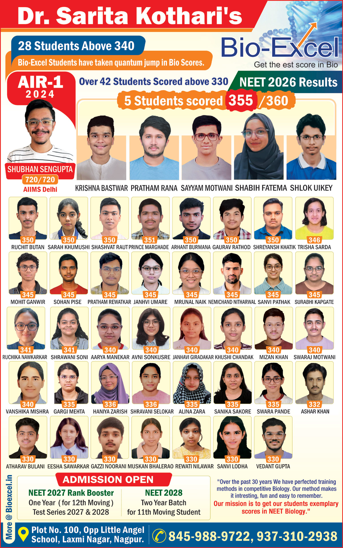 Bioexcel : Get the best Score in Bio Kothari Madam Biology, best biology teacher near me Results in Neet 2026 Bioexcel Get the Best Score in Bio